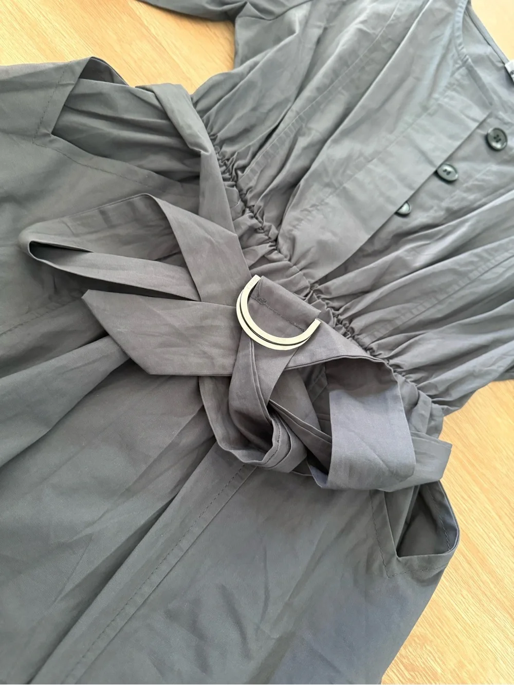Charcoal Gray Short-Sleeve Belted Midi Dress - Picture 3 of 8